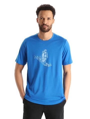 Men's Icebreaker Merino Tech Lite II Short Sleeve Skiing Yeti T Shirts Lazurite | CA 1737XYUF